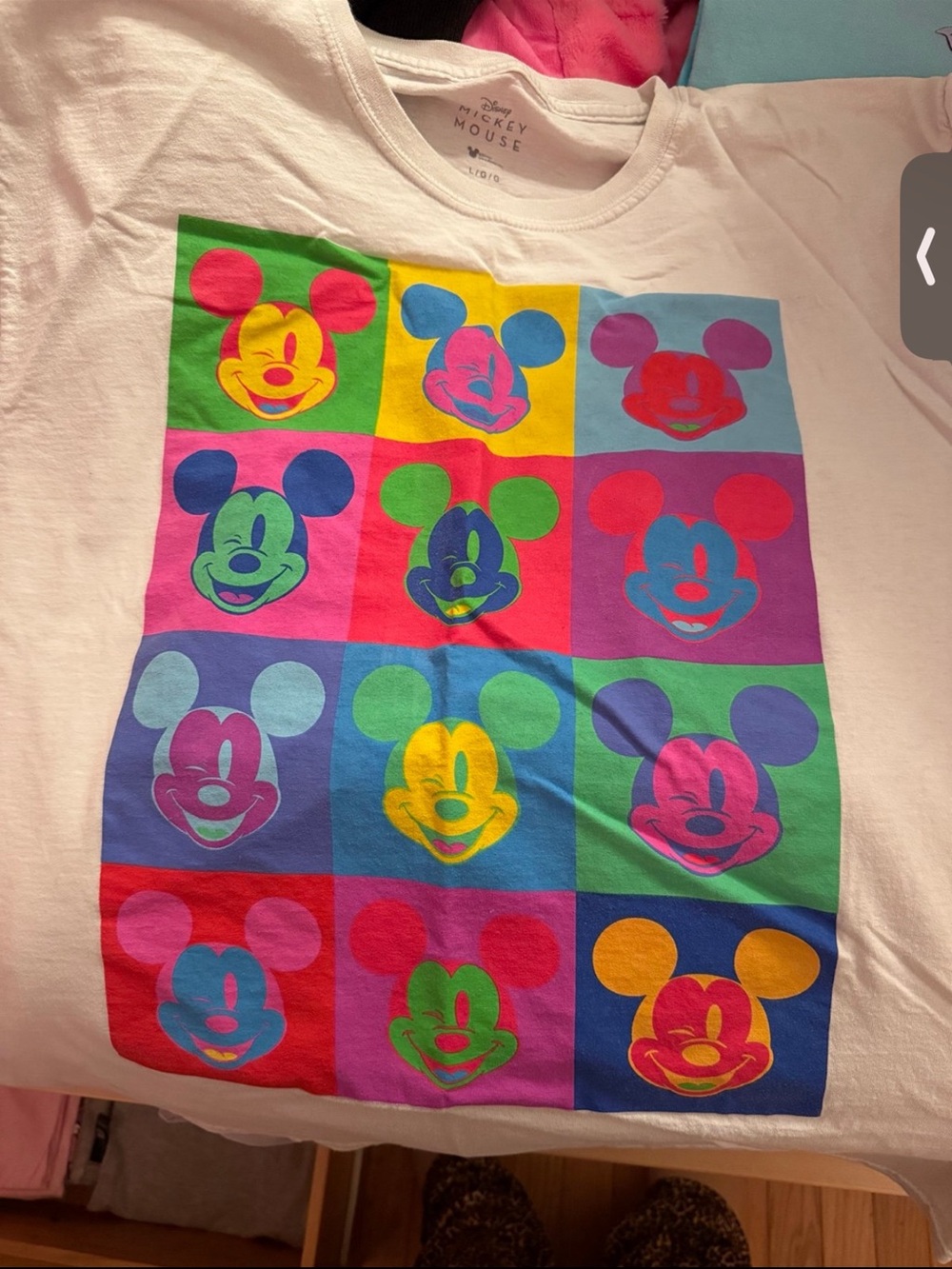 Disney White Tee with Neon Pop-Art Mickey Grid